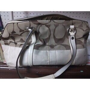 Vintage khaki And White Canvas Handbag